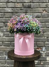 Цветочная композиция из Гипсофила и Розы в шляпной коробке в Петровске-Забайкальском